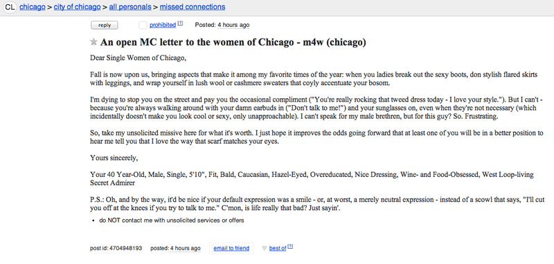Illustration for article titled Local Chicago Man Would Like Women to Smile, Accept His Advances